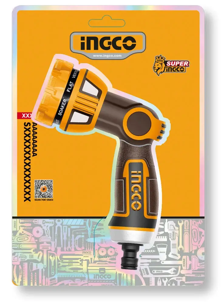 Pistola per Irrigazione Ingco a 9 Getti con Impugnatura in Gomma e Corpo in Zinco - Image 3
