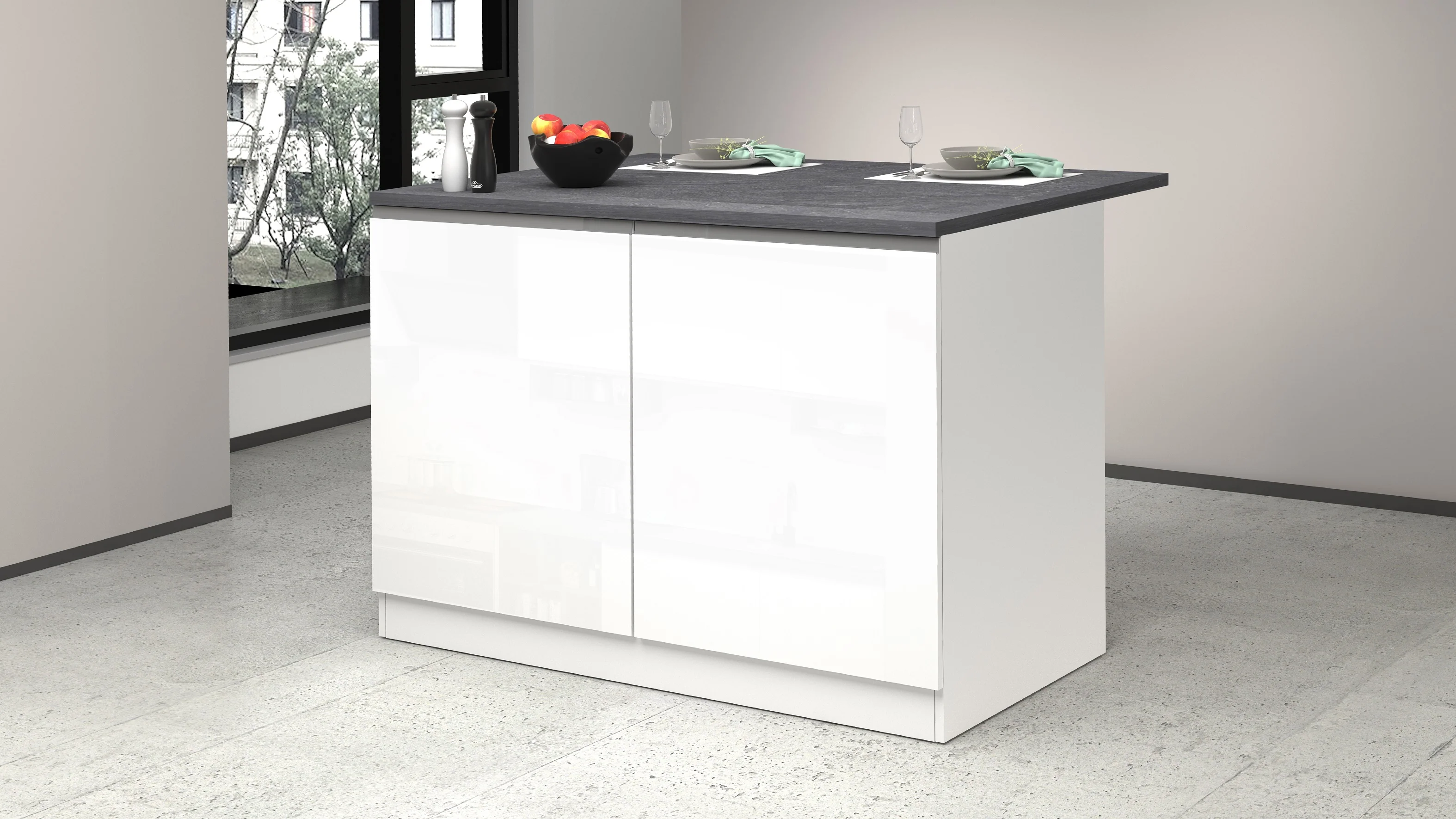 Isola Cucina SOLE 2 Ante – Bianco/Report, 125x90x90 cm, Made in Italy - Image 2