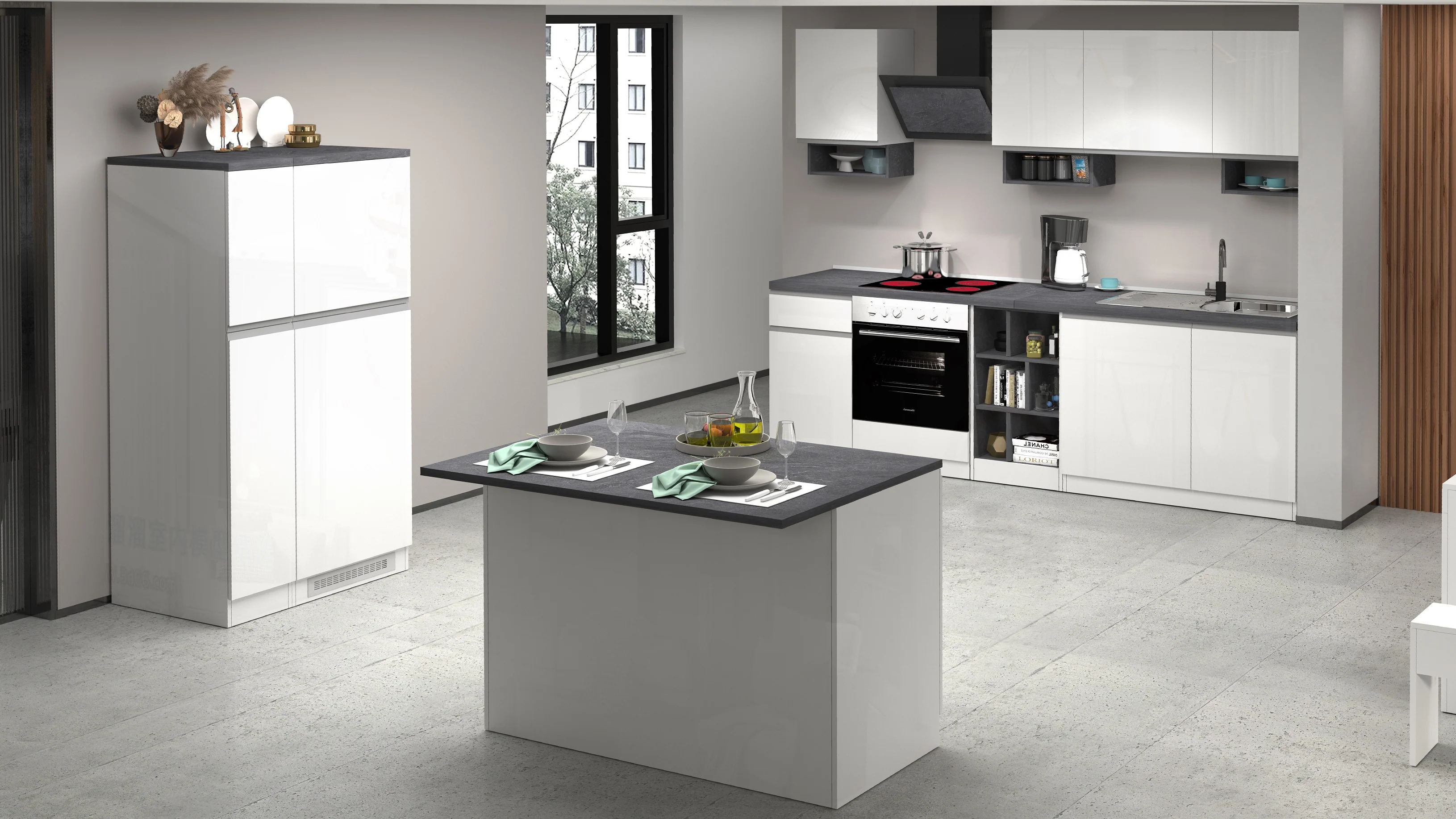 Isola Cucina SOLE 2 Ante – Bianco/Report, 125x90x90 cm, Made in Italy - Image 8