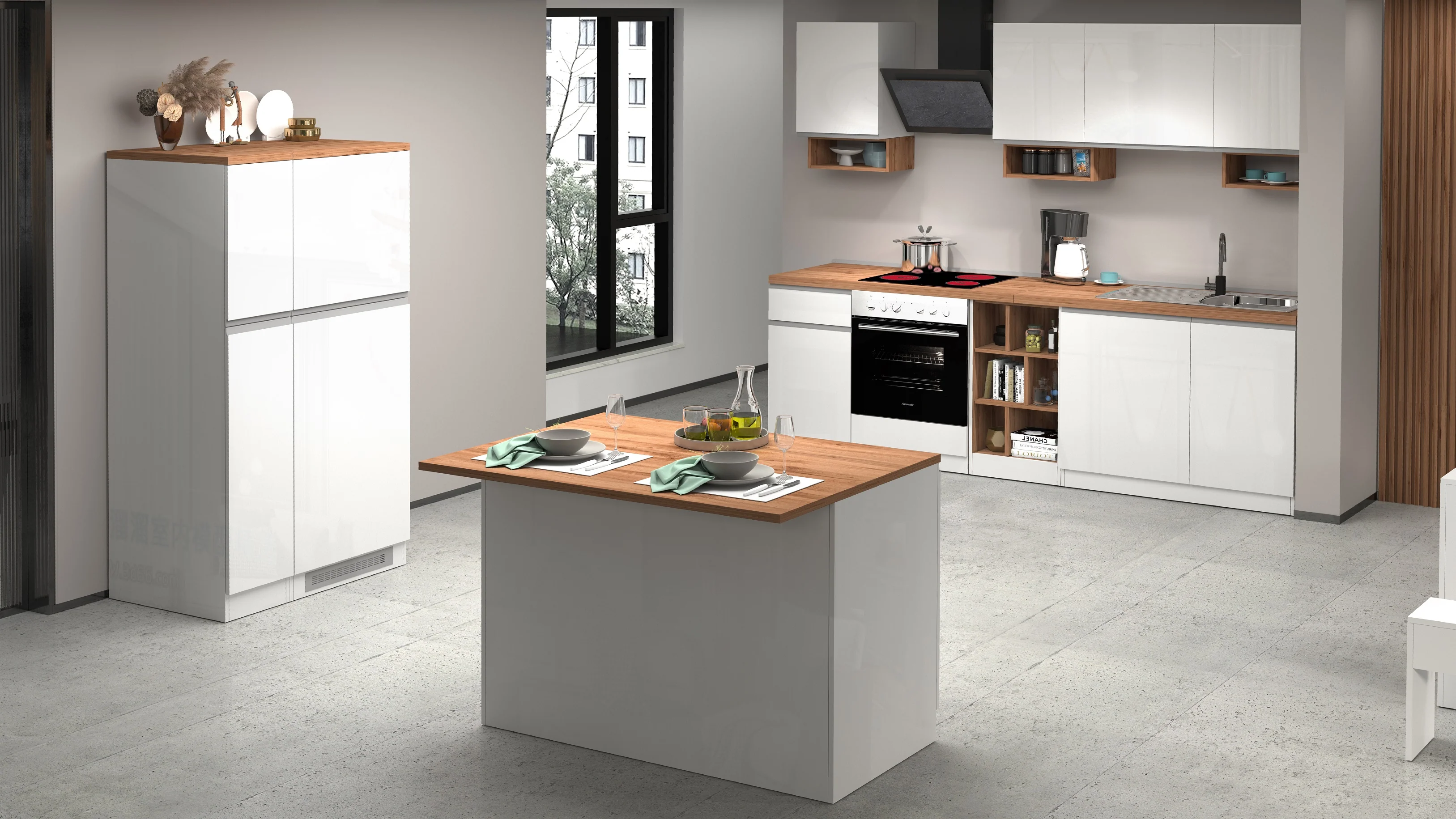 Isola Cucina SOLE 2 Ante – Bianco lucido/Rovere 125x90x90 cm, Made in Italy - Image 7