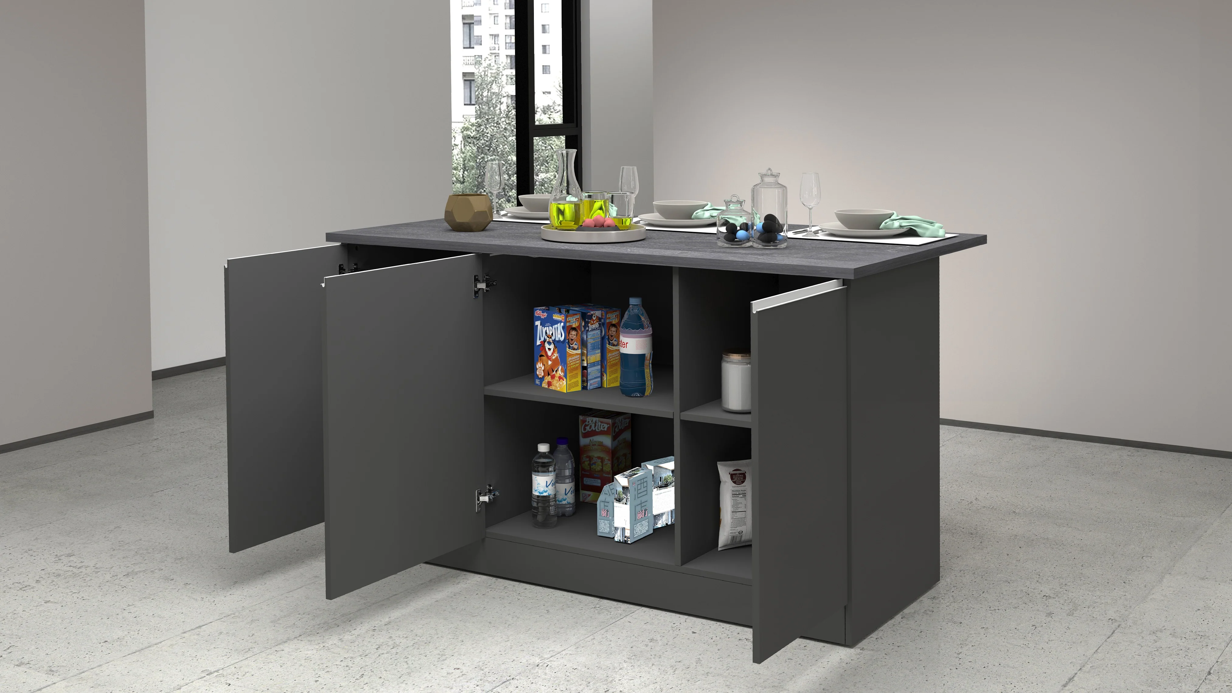 Isola Cucina SOLE 3 Ante – Antracite/Report, 155x90x90 cm, Made in Italy - Image 2