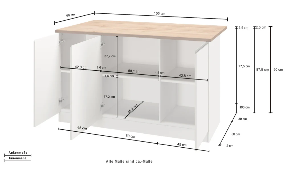 Isola Cucina SOLE 3 Ante – Bianco Lucido/Report, 155x90x90 cm, Made in Italy - Image 10