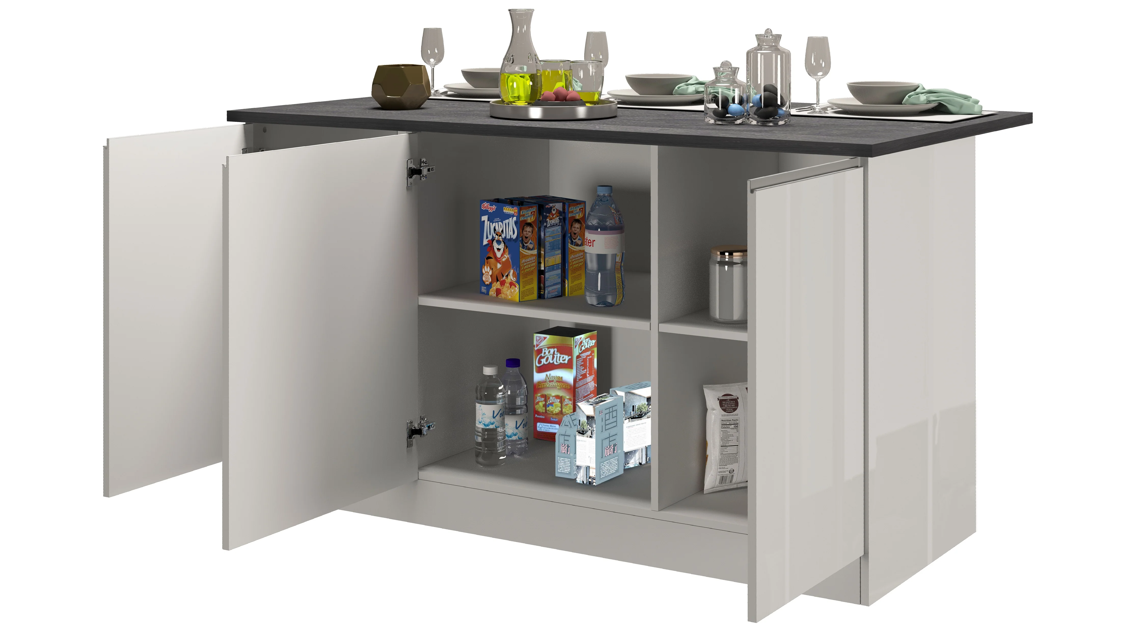 Isola Cucina SOLE 3 Ante – Bianco Lucido/Report, 155x90x90 cm, Made in Italy - Image 8