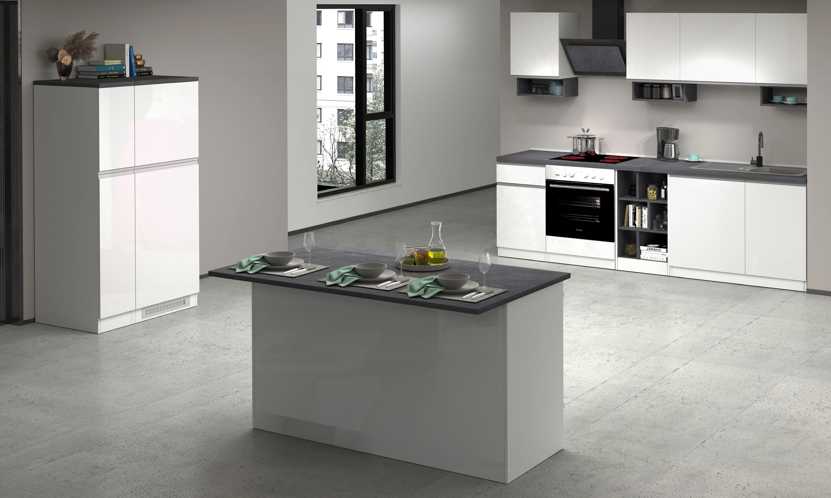 Isola Cucina SOLE 3 Ante – Bianco Lucido/Report, 155x90x90 cm, Made in Italy - Image 9