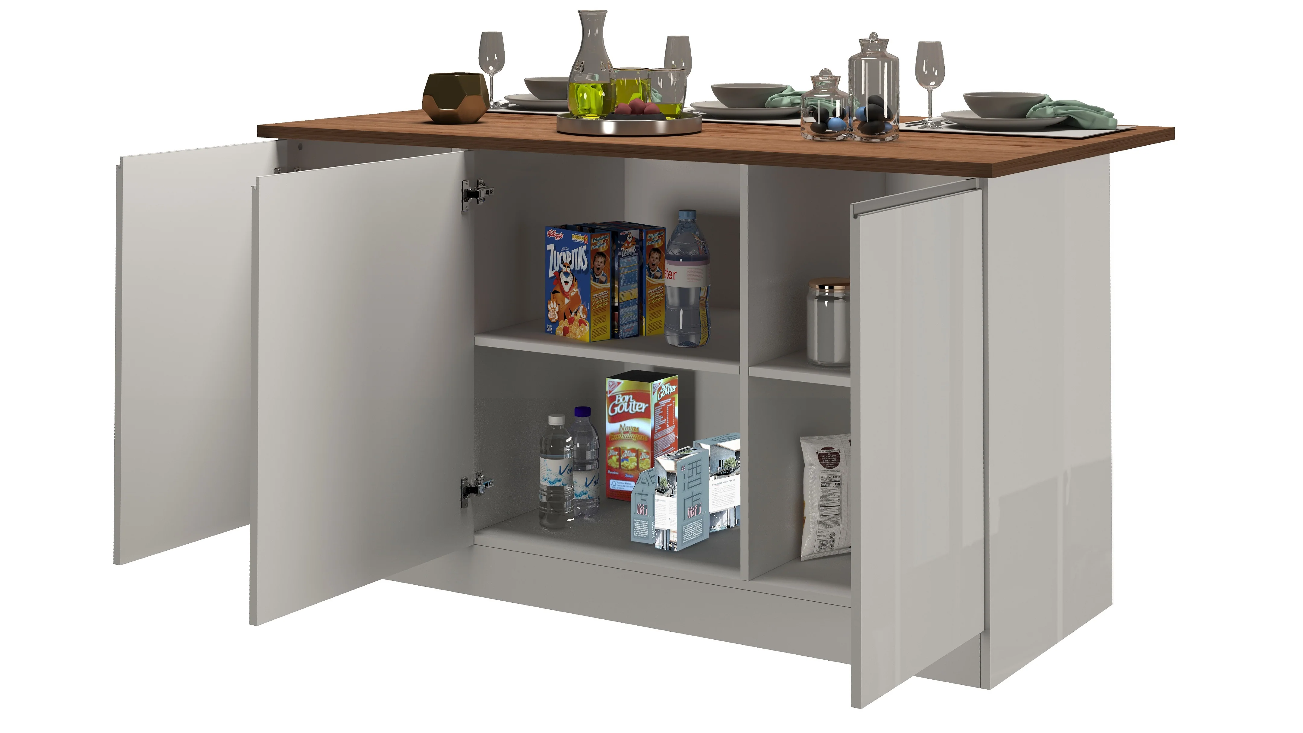 Isola Cucina SOLE 3 Ante – Bianco Lucido/Rovere, 155x90x90 cm, Made in Italy - Image 6