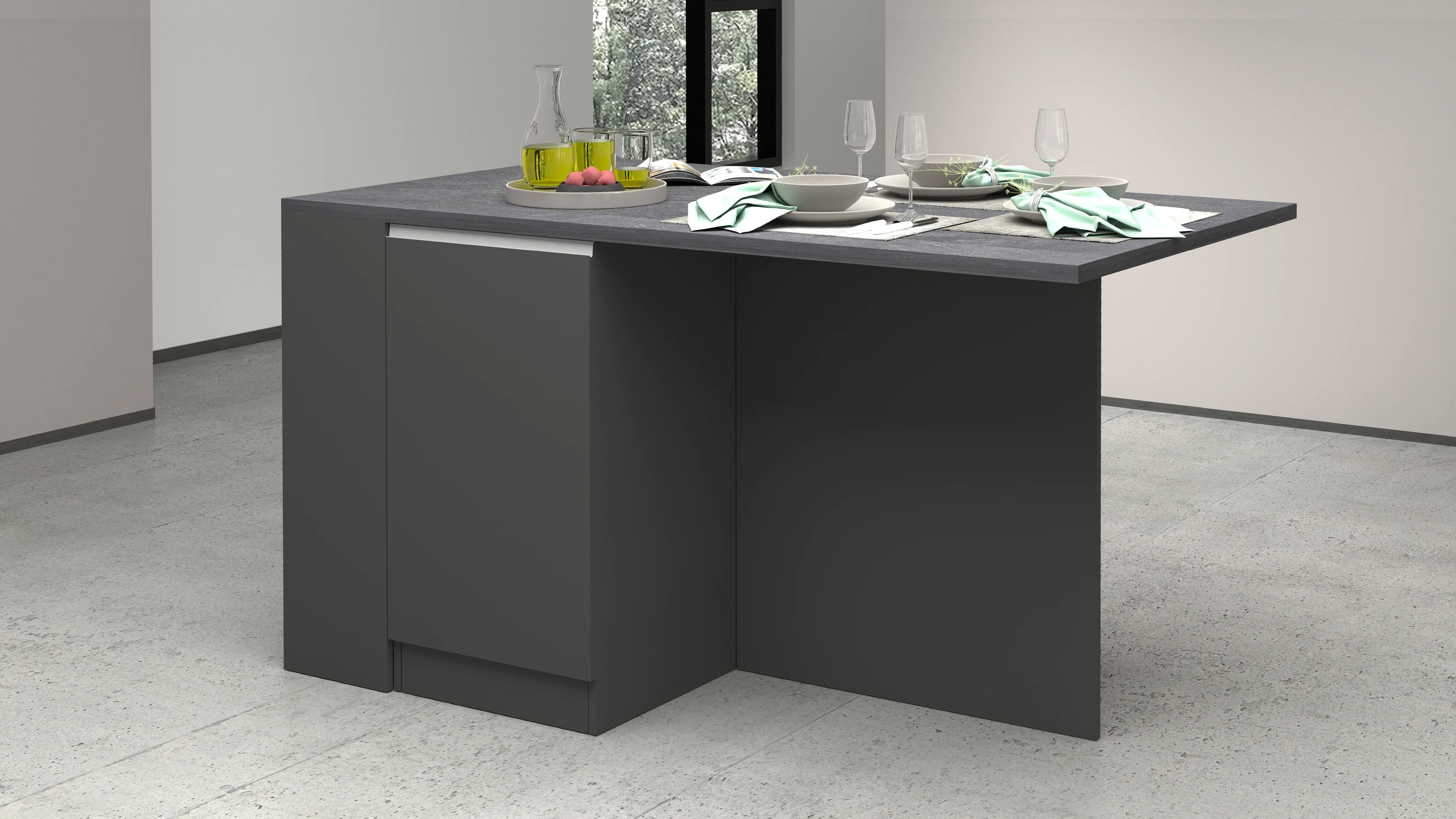 Isola Cucina SOLE 2 Ante – Antracite/Report, 160x90x90 cm, 3 Posti, Made in Italy - Image 2