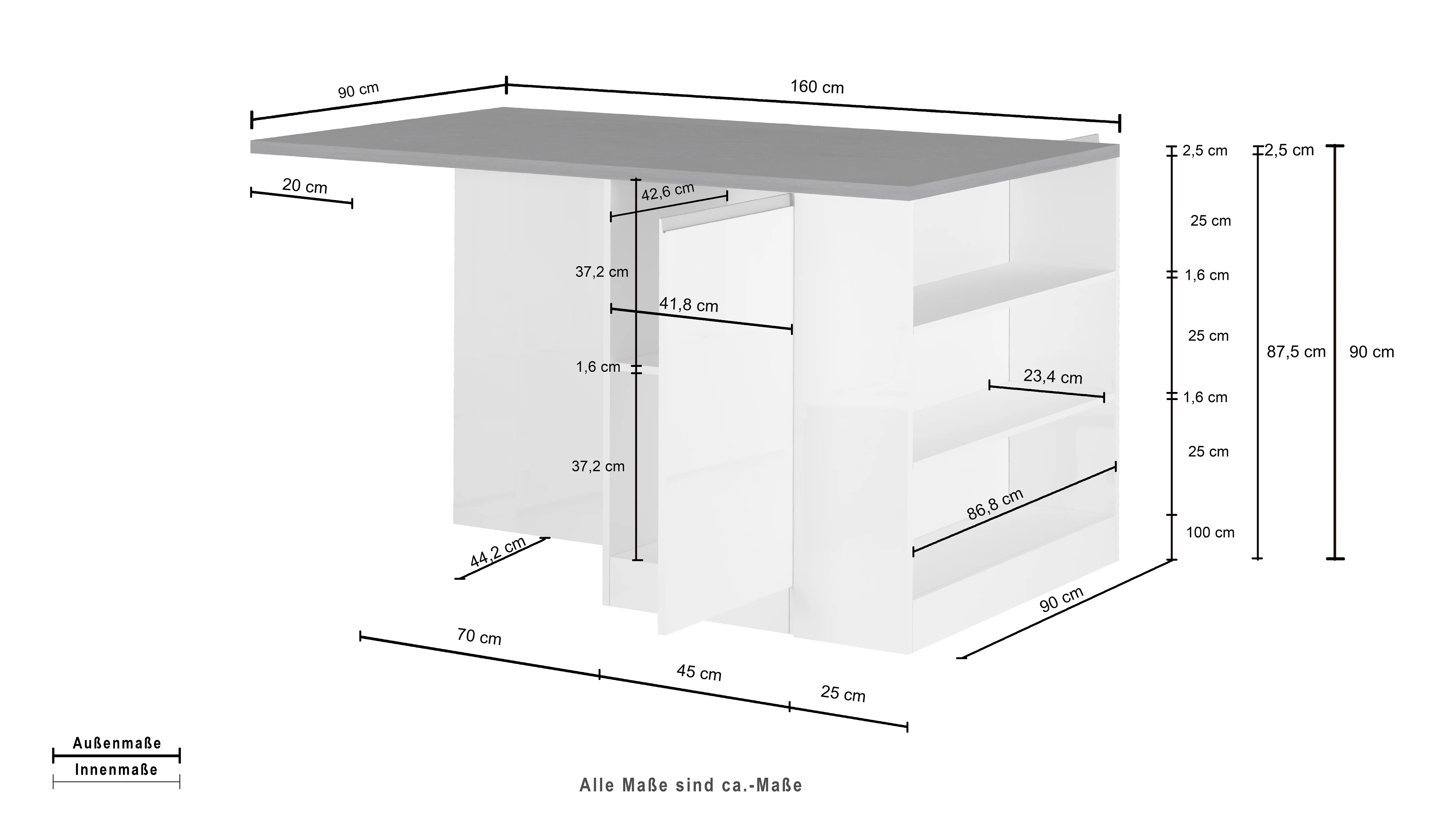 Isola Cucina SOLE 2 Ante – Antracite/Report, 160x90x90 cm, 3 Posti, Made in Italy - Image 9