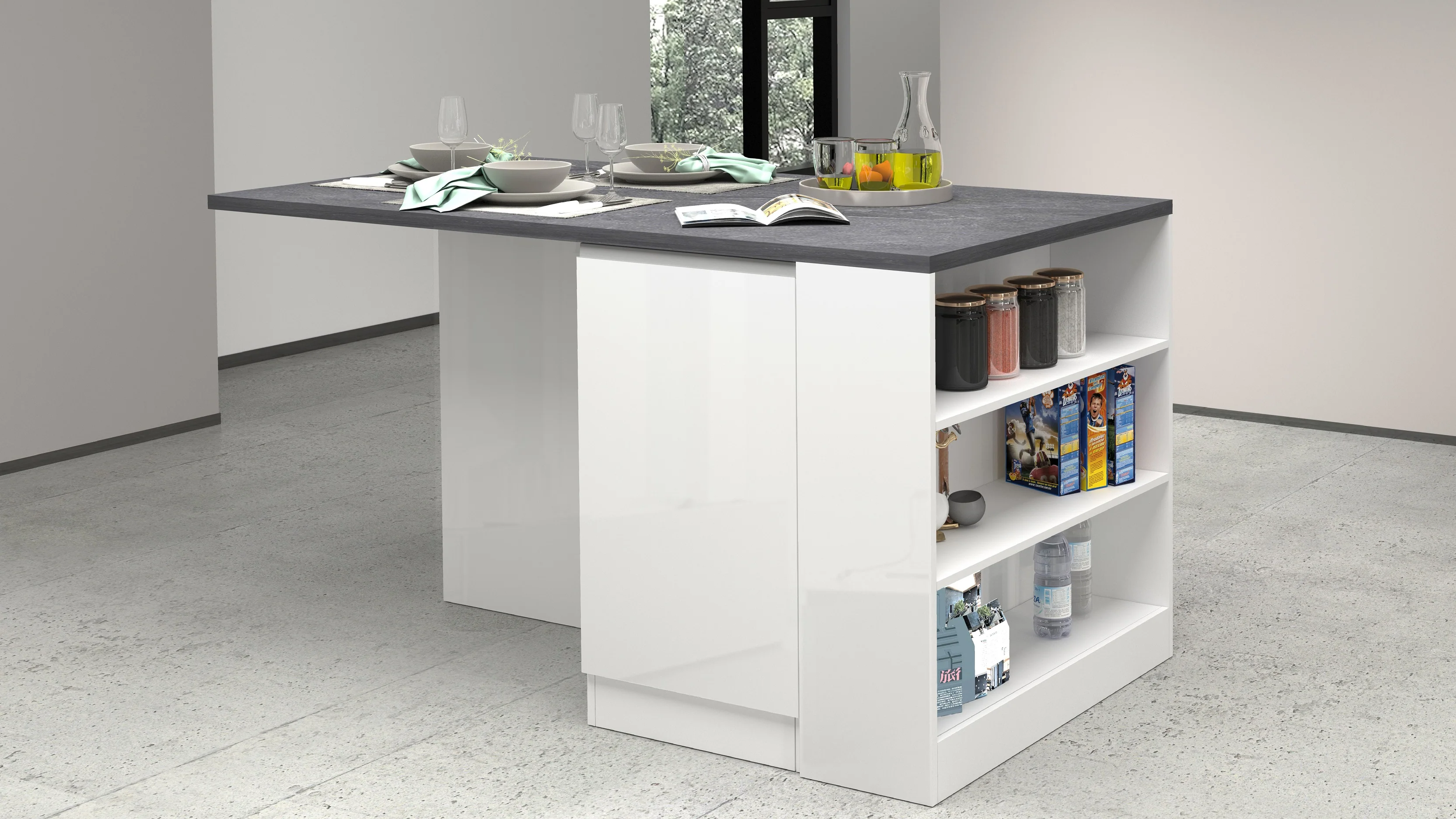 Isola Cucina SOLE 2 Ante – Bianco/Report, 160x90x90 cm, Made in Italy - Image 2