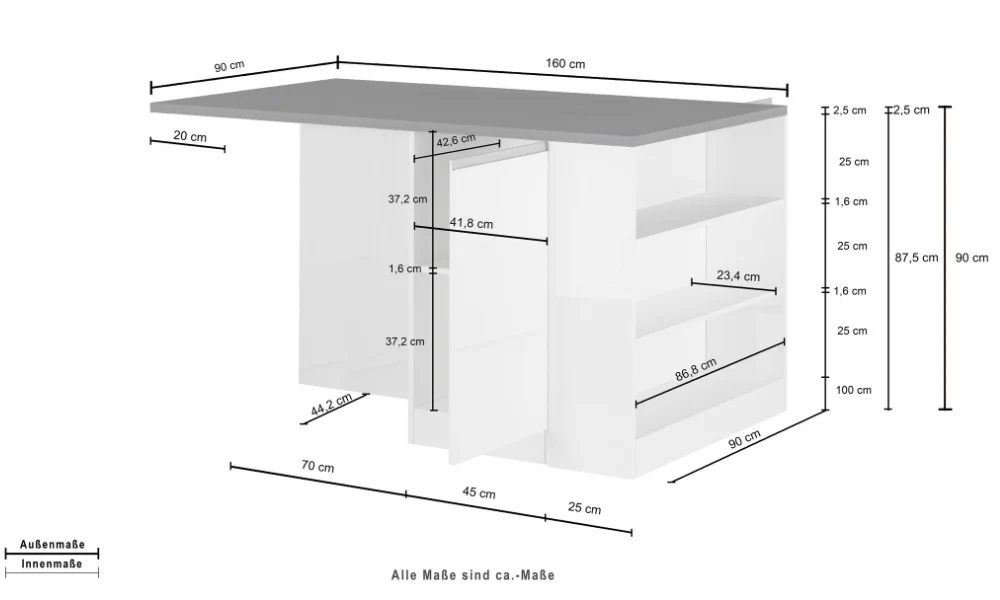 Isola Cucina SOLE 2 Ante – Bianco/Report, 160x90x90 cm, Made in Italy - Image 9