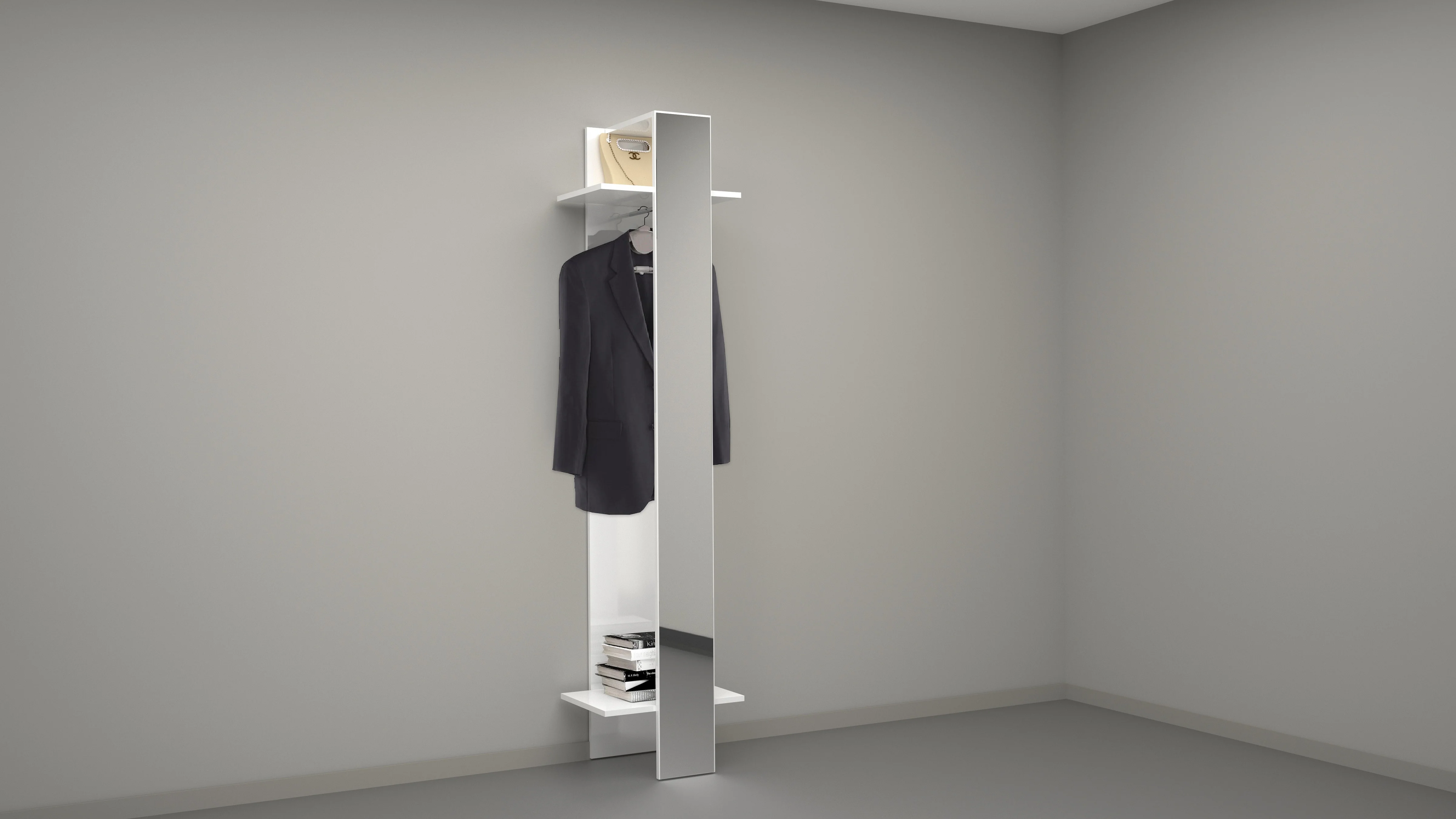 Appendiabiti elegante bianco lucido con specchio e ripiani Kompact - Image 2
