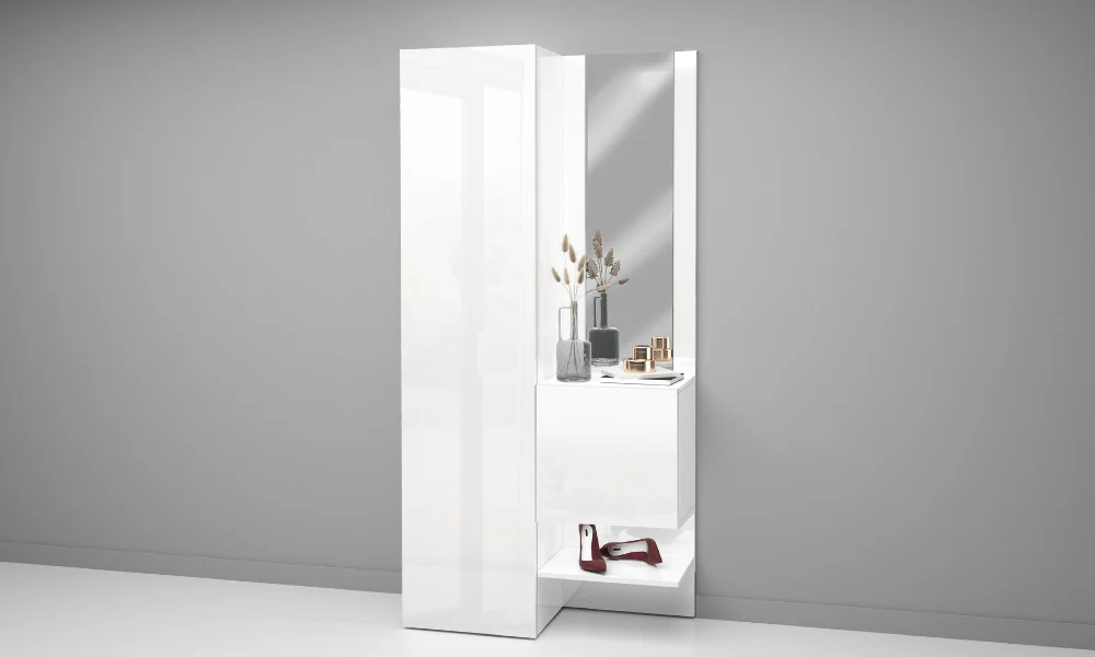 Set Ingresso Moderno KOMPACT 2 Pezzi – 90x35x191 cm, Specchio e 10 Ripiani