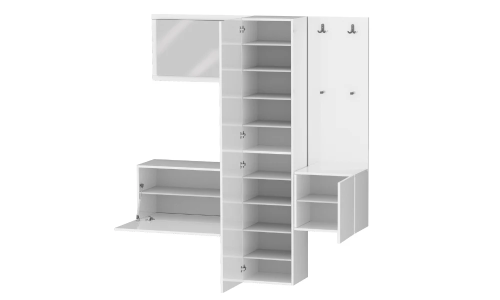 Set Ingresso Moderno KOMPACT 4 Pezzi – 170x35x191 cm, Specchio e 11 Ripiani - Image 2