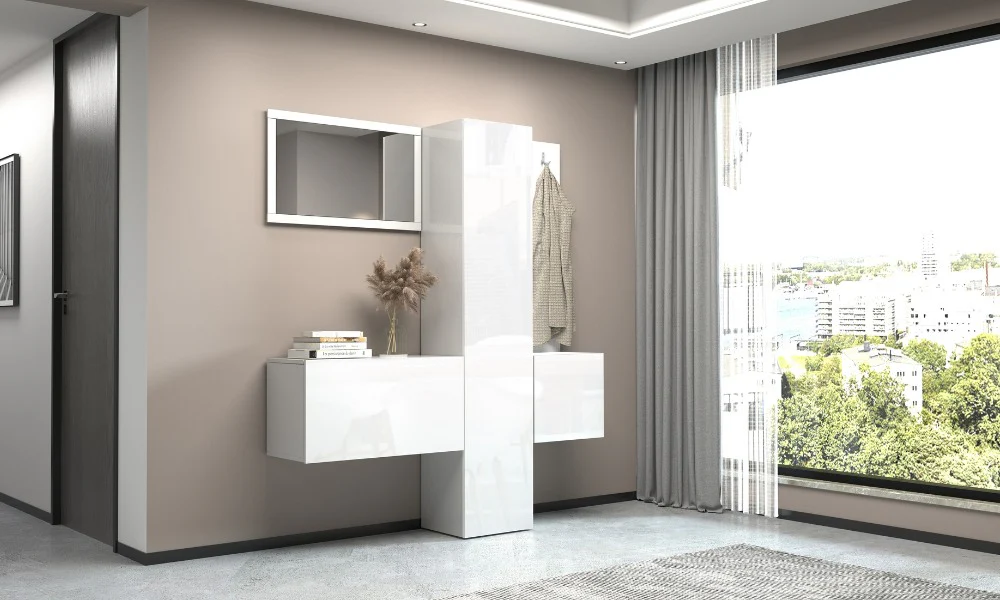 Set Ingresso Moderno KOMPACT 4 Pezzi – 170x35x191 cm, Specchio e 11 Ripiani - Image 3