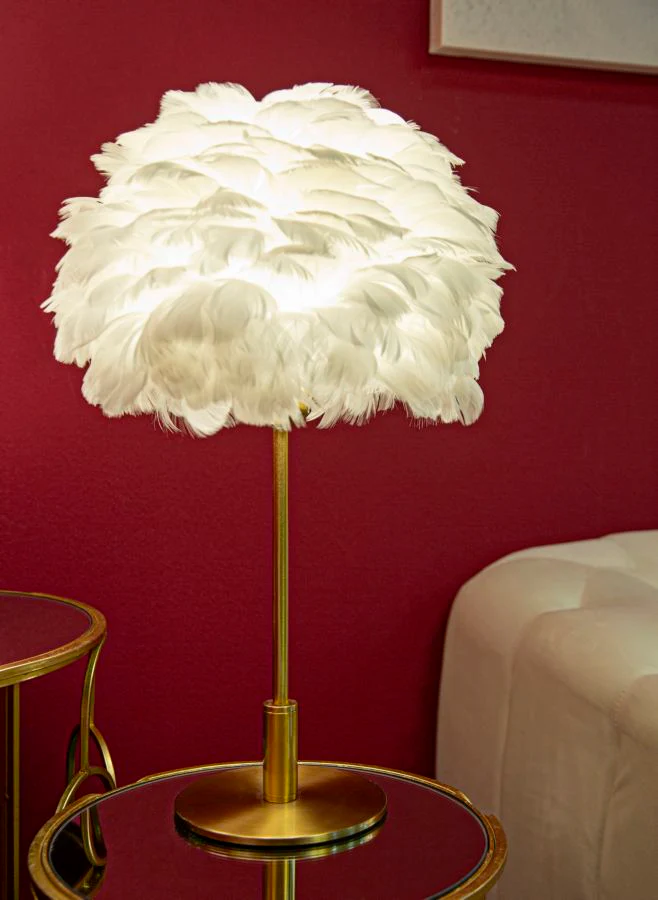 Lampada da Tavolo Elegante con Paralume in Piume Ø 30x50 cm - Image 5