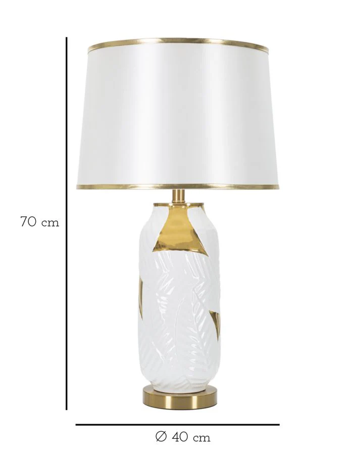 Lampada da tavolo in ceramica elegante con paralume bianco e dorato cm ø 40x70 - Image 6