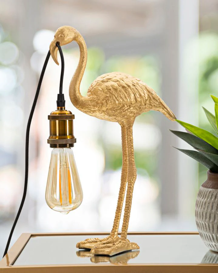Lampada da tavolo fenicottero in resina dorata cm 13x11,5x39,5 - Image 8