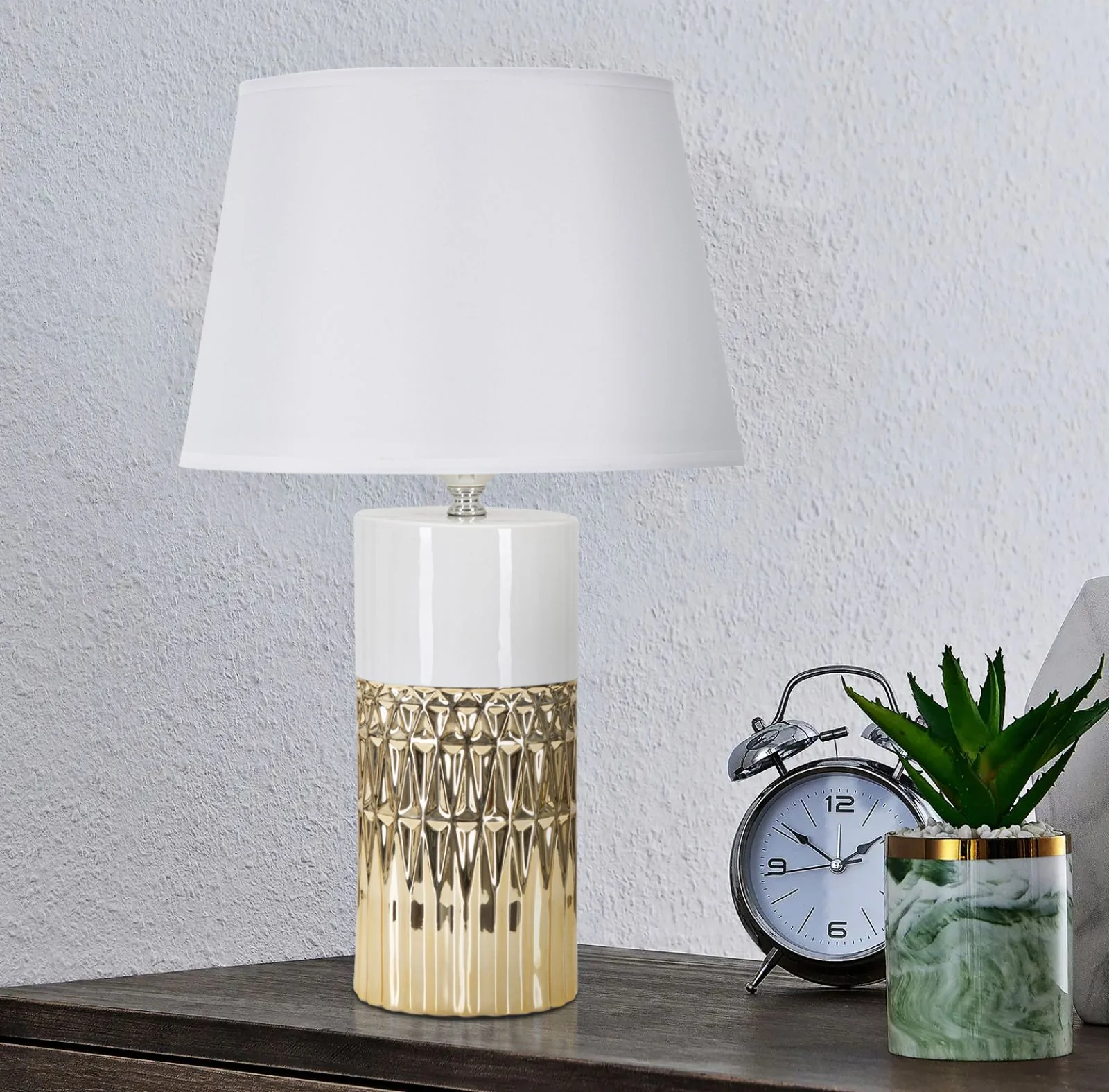 Lampada da Tavolo Elegante Glam con Paralume Bianco Ø 30x48,5 - Image 5