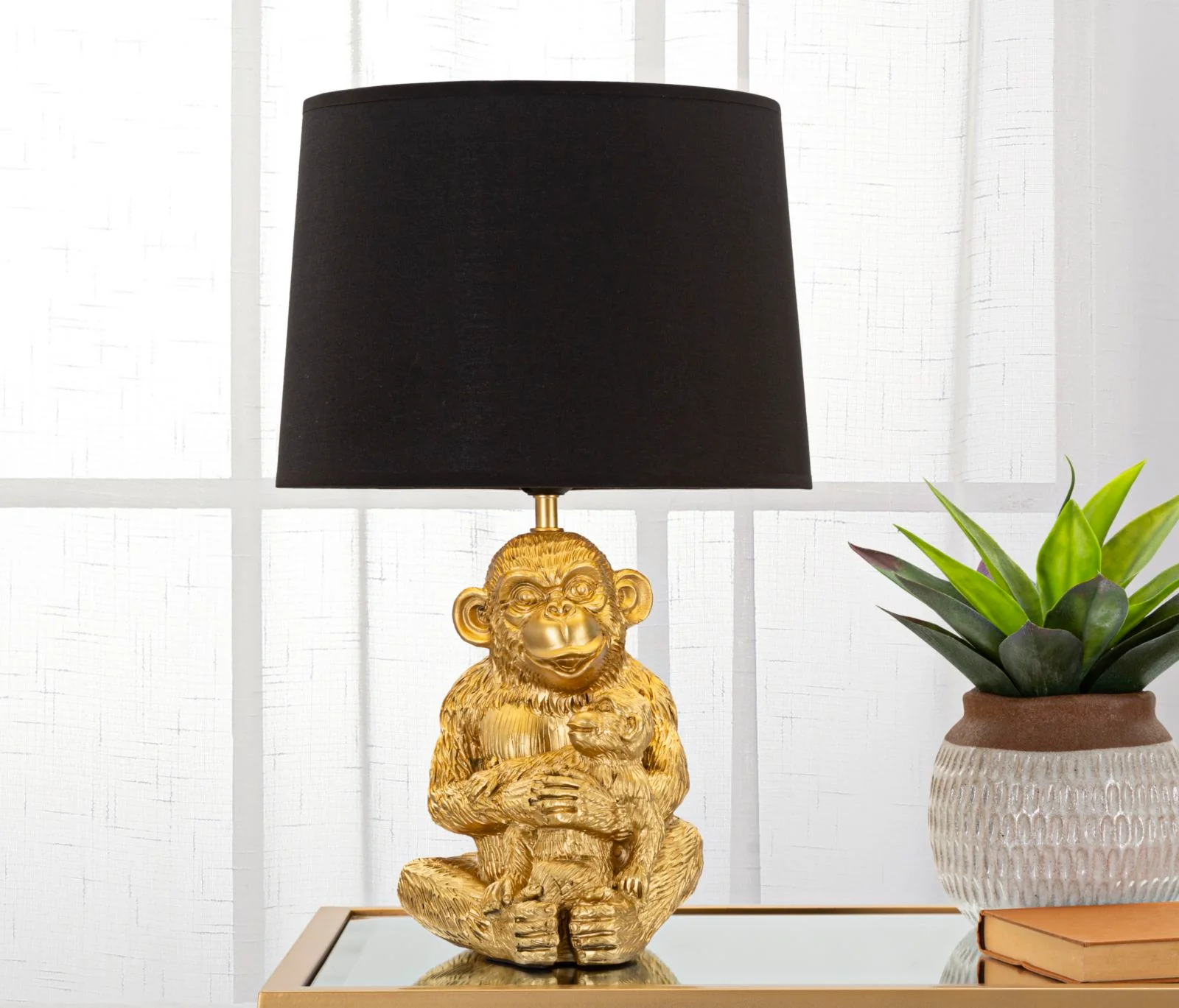 Lampada da tavolo Monkey Mum con design creativo e paralume in tessuto nero cm ø 30x49 - Image 5