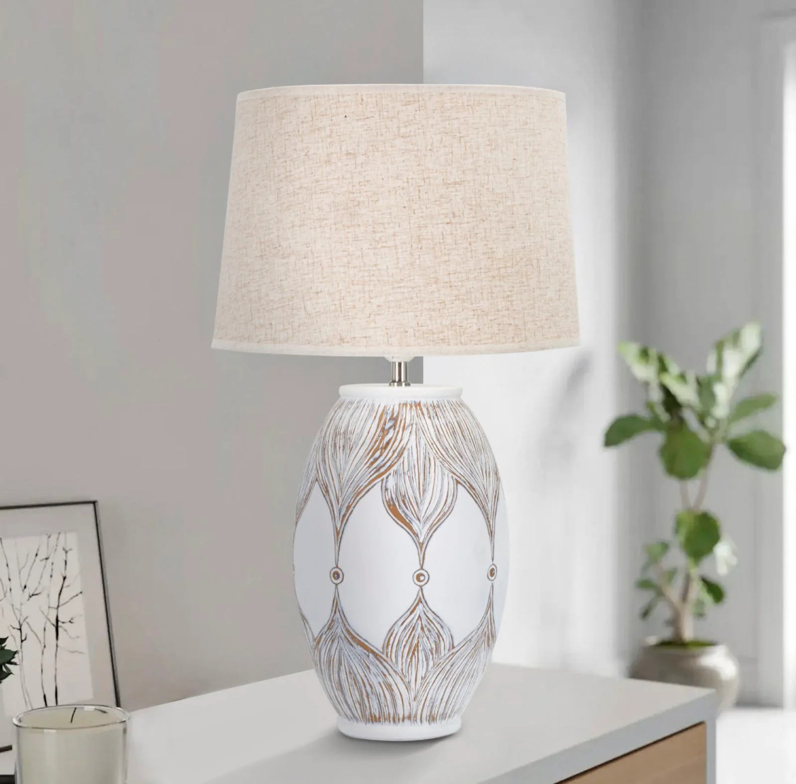Lampada da Tavolo Atene in Resina Ovale - Design Elegante Ø38x67 cm - Image 5