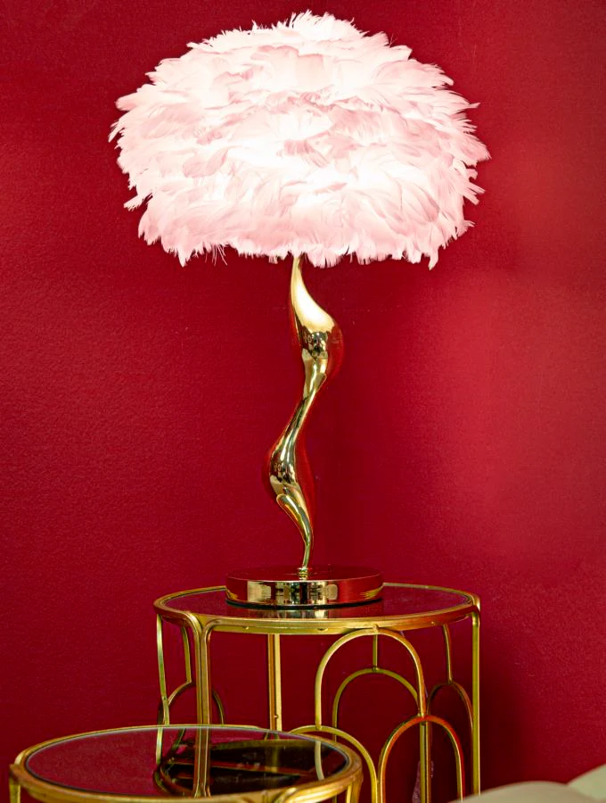 Lampada da tavolo elegante rosa con paralume in piume cm ø 40x63 - Image 6