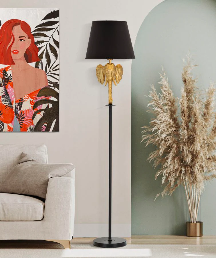 Lampada da Terra Elefante in Metallo e Tessuto - Design Unico Ø 37x164 cm - Image 5