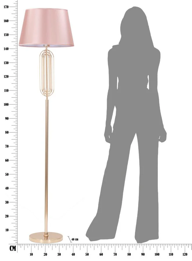 Lampada da Terra Ovy con Paralume Rosa e Struttura Dorata, Ø 40 cm x 168,5 cm - Image 6