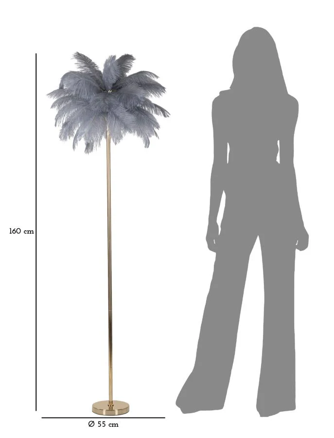 Lampada da terra elegante in grigio con paralume in piume 55x160 cm - Image 6