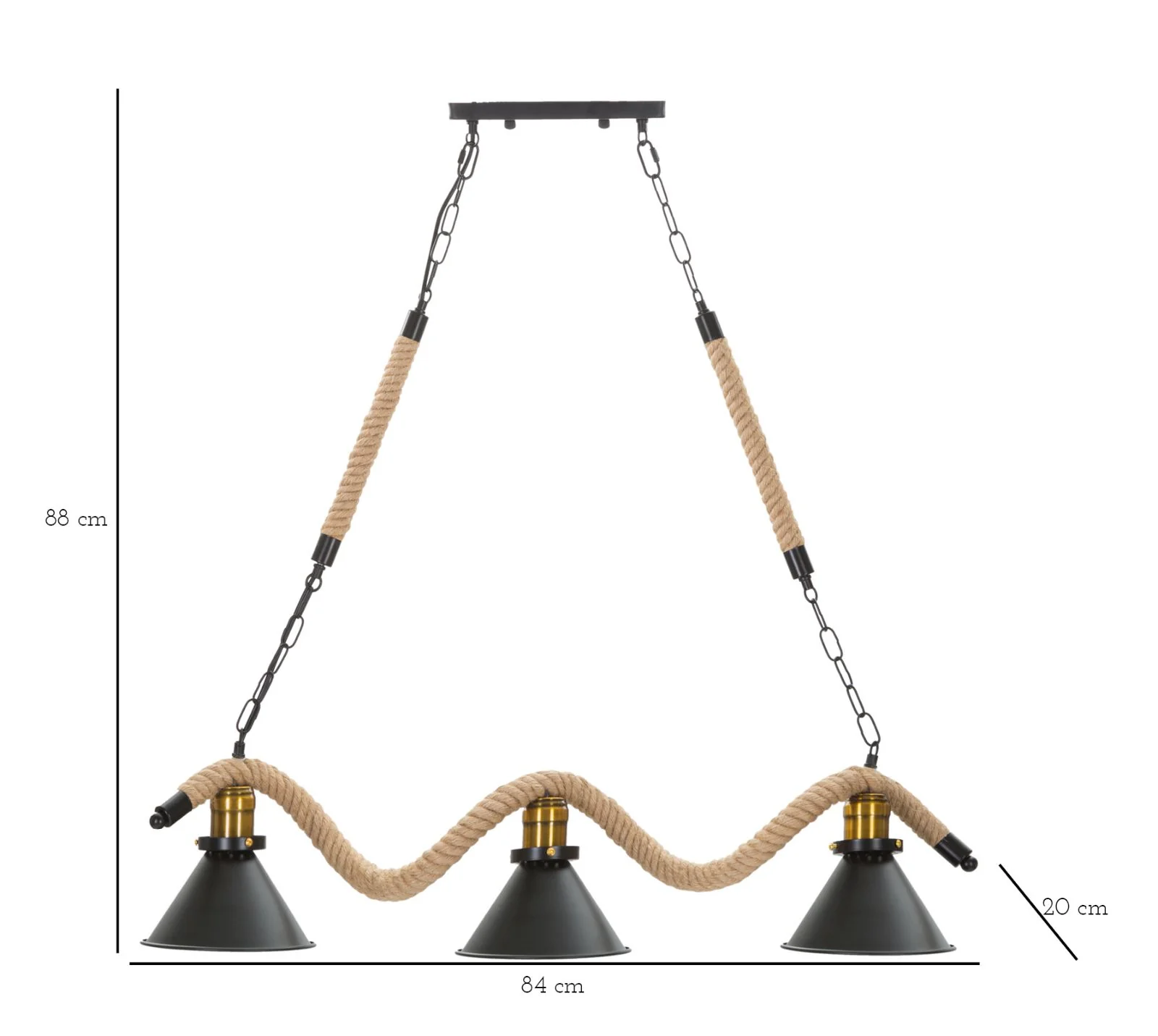 Lampadario Elegante a 3 Luci in Metallo e Corda 84x20x88 cm - Image 7
