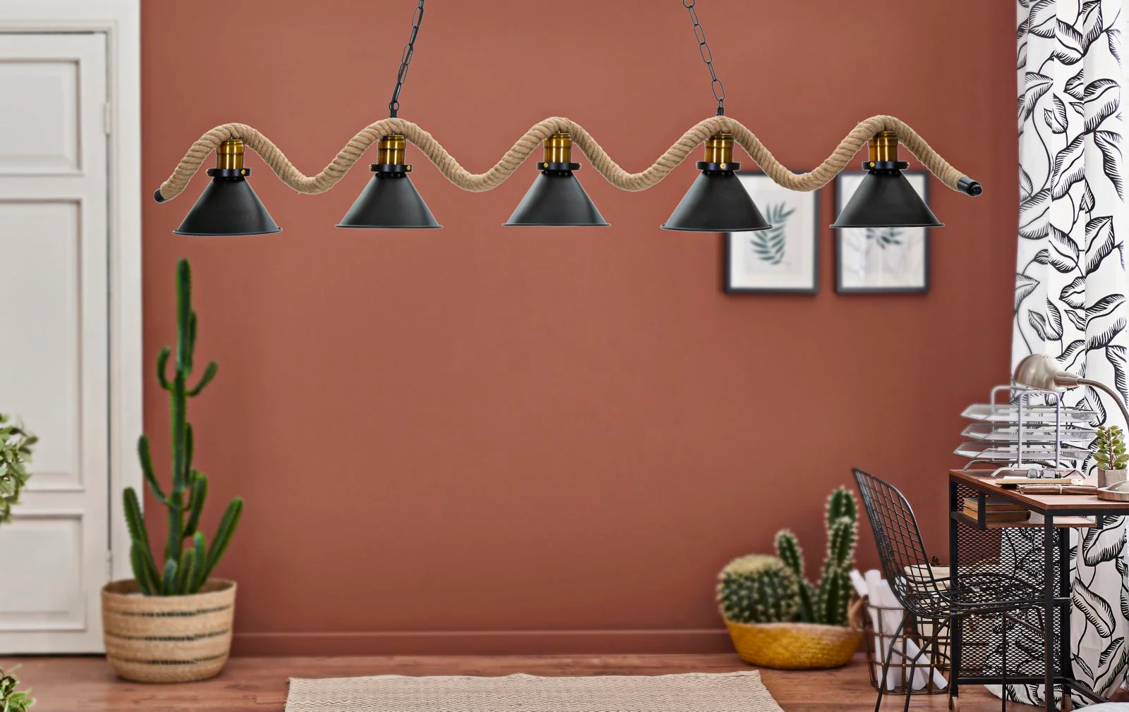 Lampadario Moderno Cup/Rope con 5 Luci 130x20x80 cm - Image 7