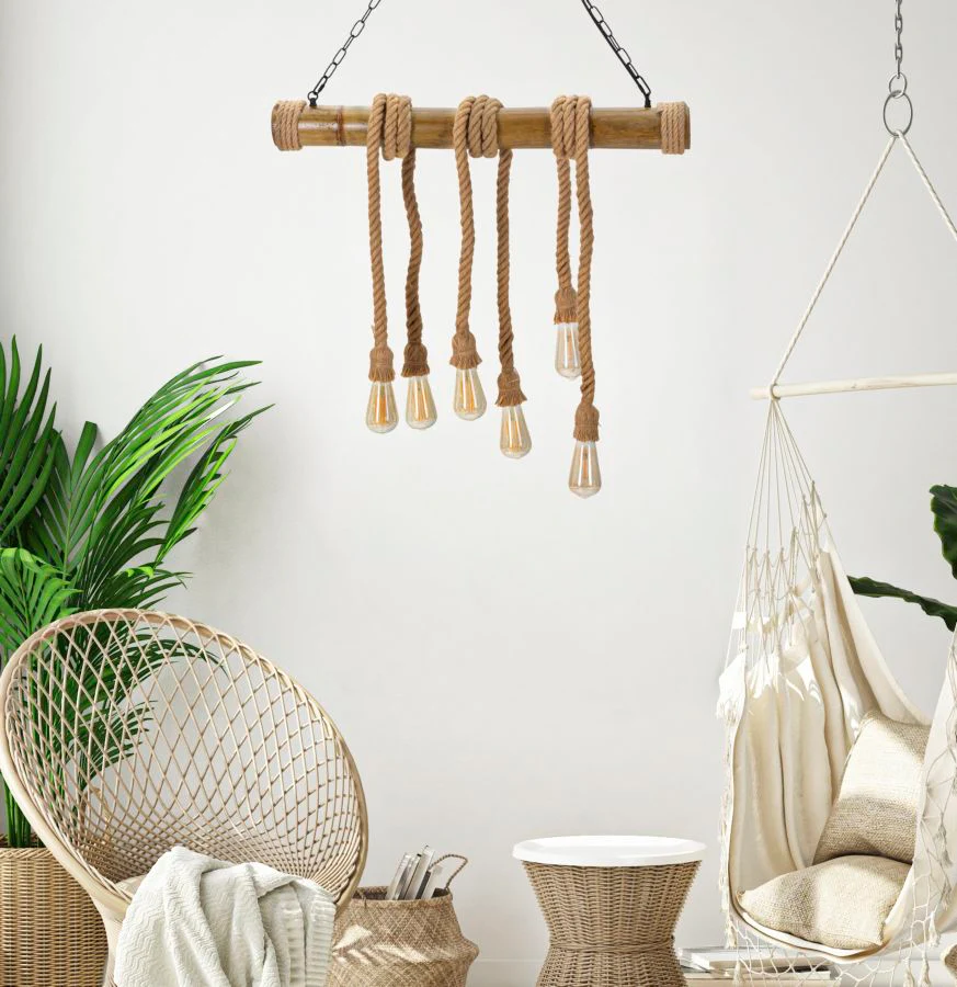 Lampadario in Bamboo e Corda Elegante 80x15x120 cm - Image 7