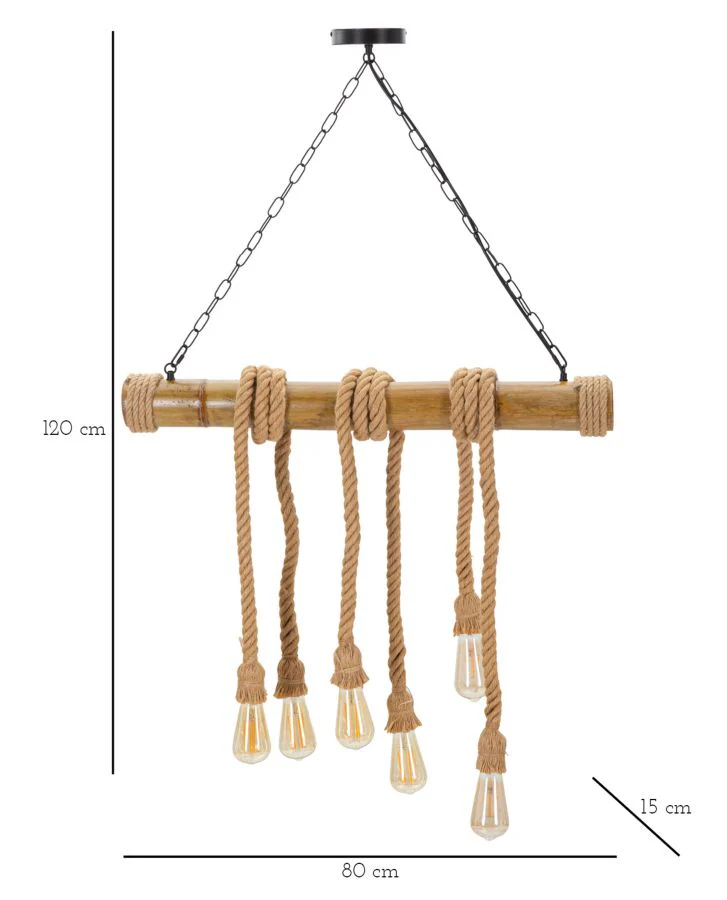 Lampadario in Bamboo e Corda Elegante 80x15x120 cm - Image 8