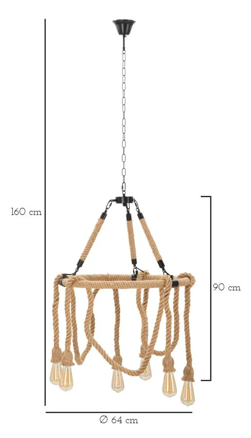 Lampadario Circolare in Corda - Ø 64 cm, Altezza 90 cm - Image 9