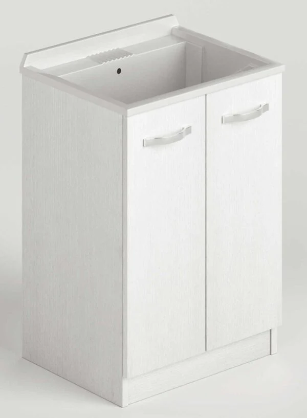 Lavatoio bianco frassinato da 61 cm con kit completo per lavanderia