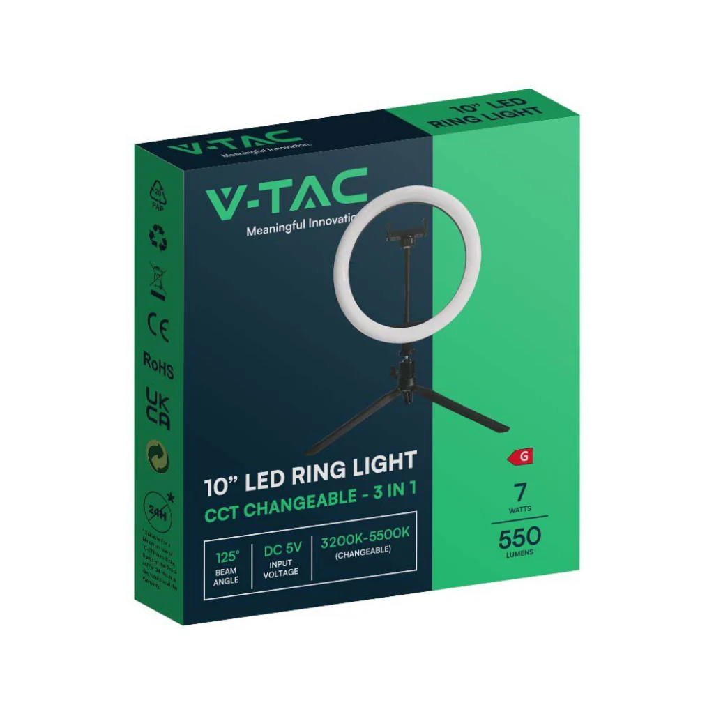 V-Tac Ring Light LED 7W 26cm con Treppiede e Supporto Smartphone - Image 11
