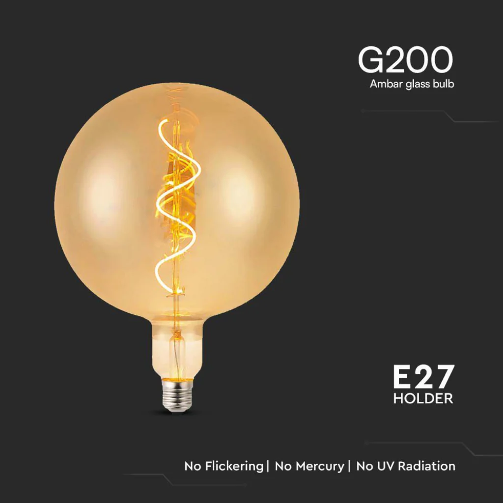 Lampadina LED E27 4W Filamento a Spirale G200 Ambrato 2700K - Image 5