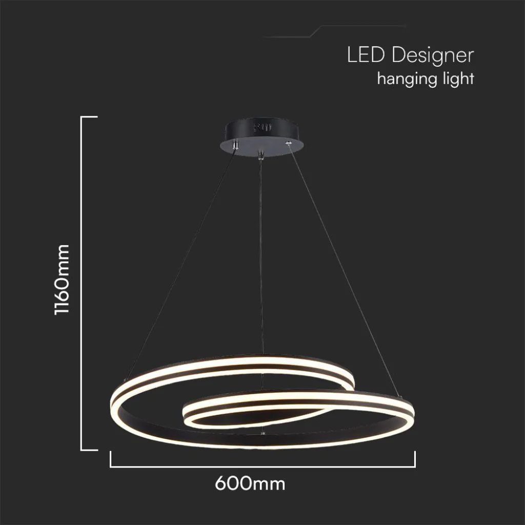 Lampadario LED moderno 40W nero in metallo con luce CCT 3in1 – H1160x600mm - Image 3