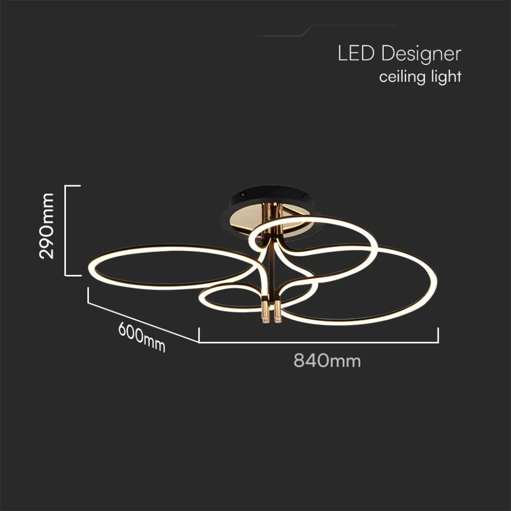 Lampadario LED a plafone 36W nero e oro moderno con luce calda 3000K - Image 4