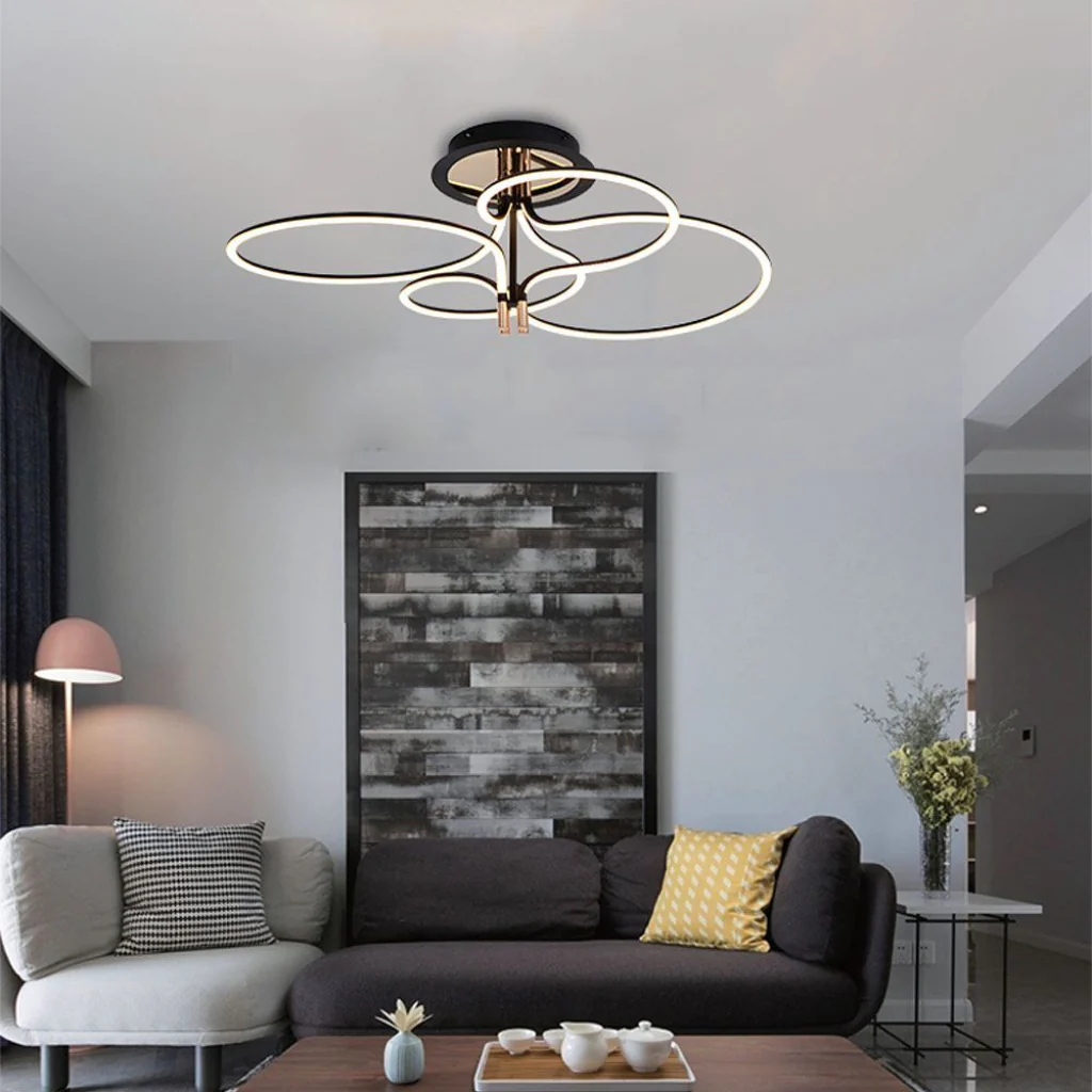 Lampadario LED a plafone 36W nero e oro moderno con luce calda 3000K - Image 5
