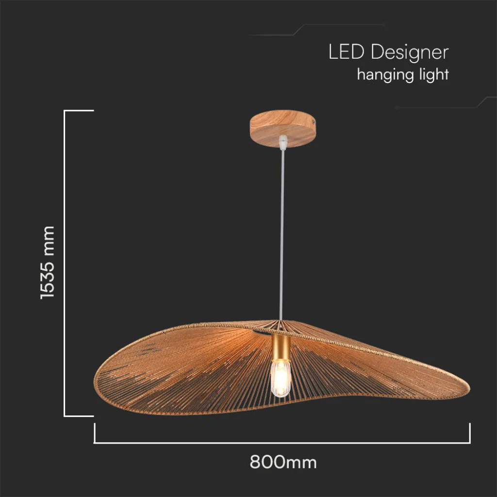 Lampadario sospeso in legno intrecciato E27 Ø800mm design moderno - Image 4