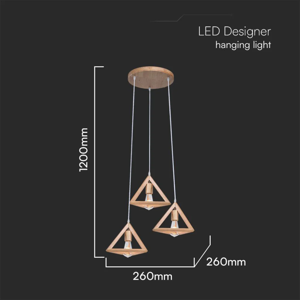 Lampadario a sospensione in legno triangolare E27x3 max 40W – H1200mm - Image 3