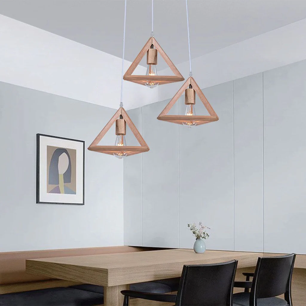 Lampadario a sospensione in legno triangolare E27x3 max 40W – H1200mm - Image 4
