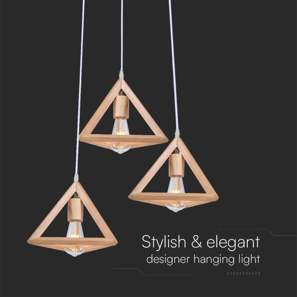Lampadario a sospensione in legno triangolare E27x3 max 40W – H1200mm - Image 5