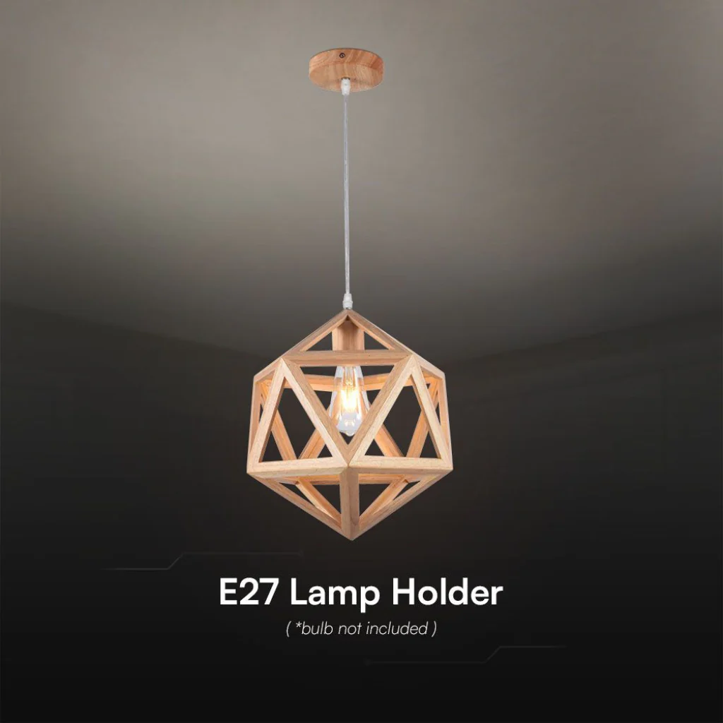 Lampadario sospeso E27 design geometrico legno Ø300mm max 40W - Image 3
