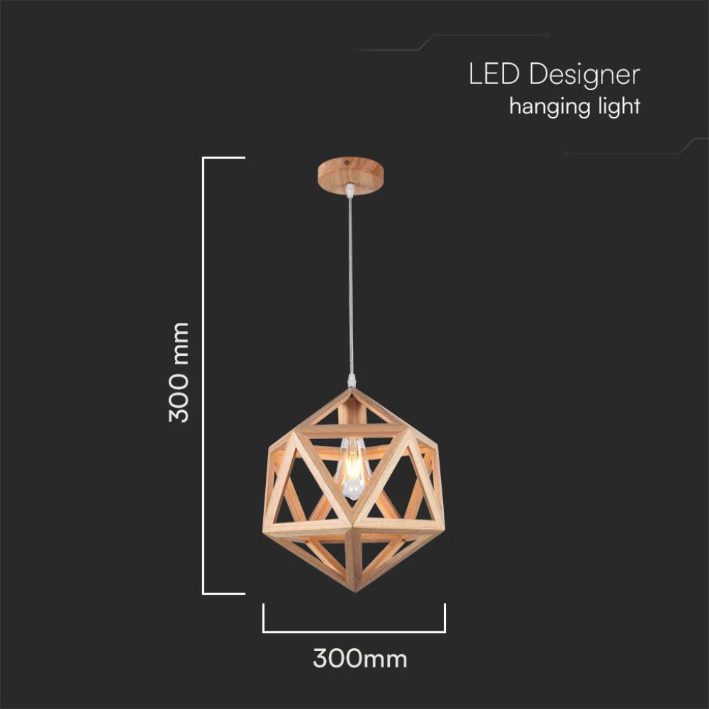 Lampadario sospeso E27 design geometrico legno Ø300mm max 40W - Image 4