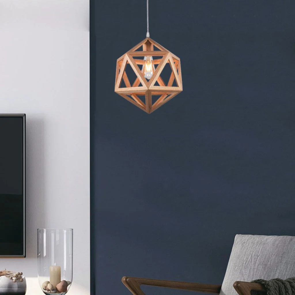 Lampadario sospeso E27 design geometrico legno Ø300mm max 40W - Image 5