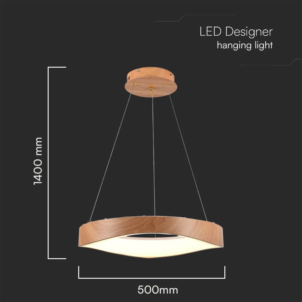 Lampadario LED sospeso 25W circolare colore legno 3000K – Ø500mm - Image 4