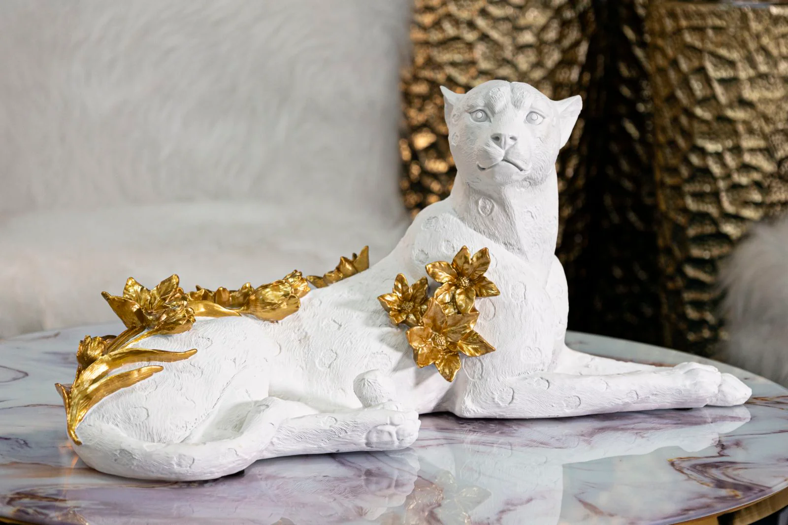 Leopardo Elegante Bianco e Oro 53x21,5x24 cm - Image 6