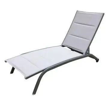 Lettino Itaca Impilabile: Alluminio Taupe, Textilene Imbottito Ecru', cm 194x71x83
