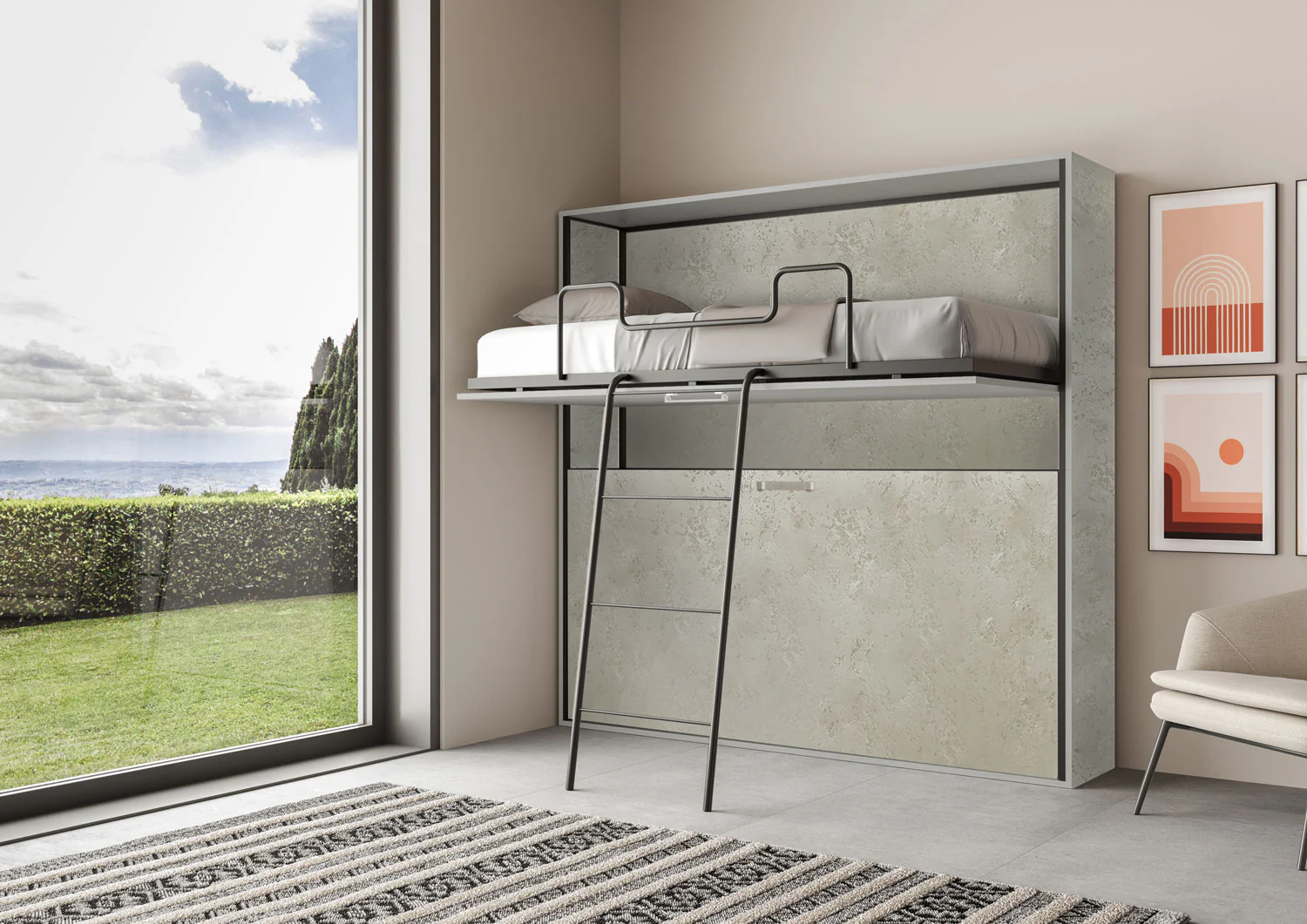 Letto a scomparsa doppio orizzontale Kando con materassi - Image 4