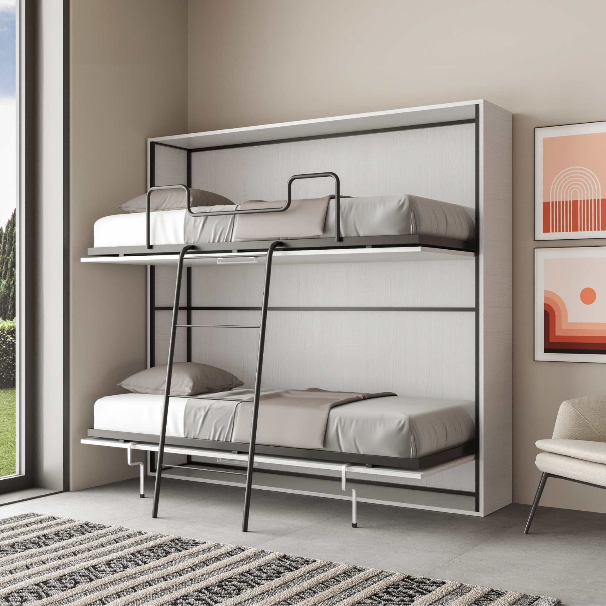 Letto a scomparsa doppio orizzontale Kando con materassi - Image 8